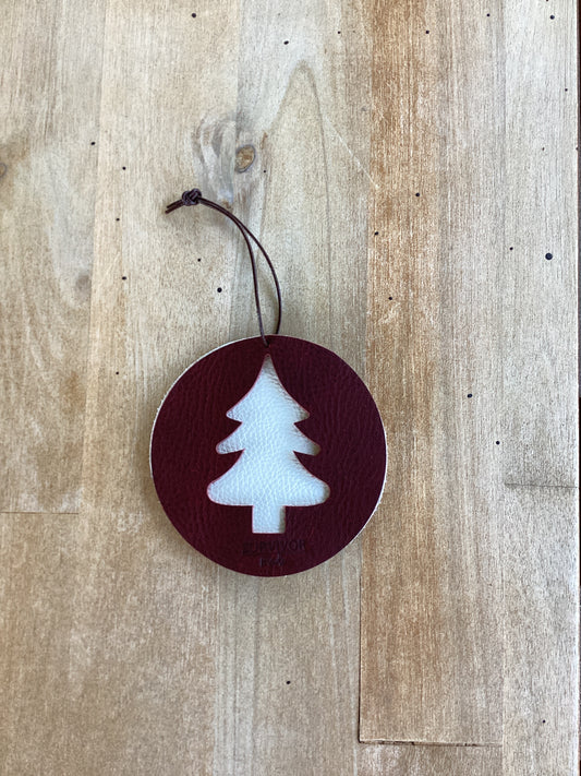 Christmas Tree Ornament Deep Red and Ivory