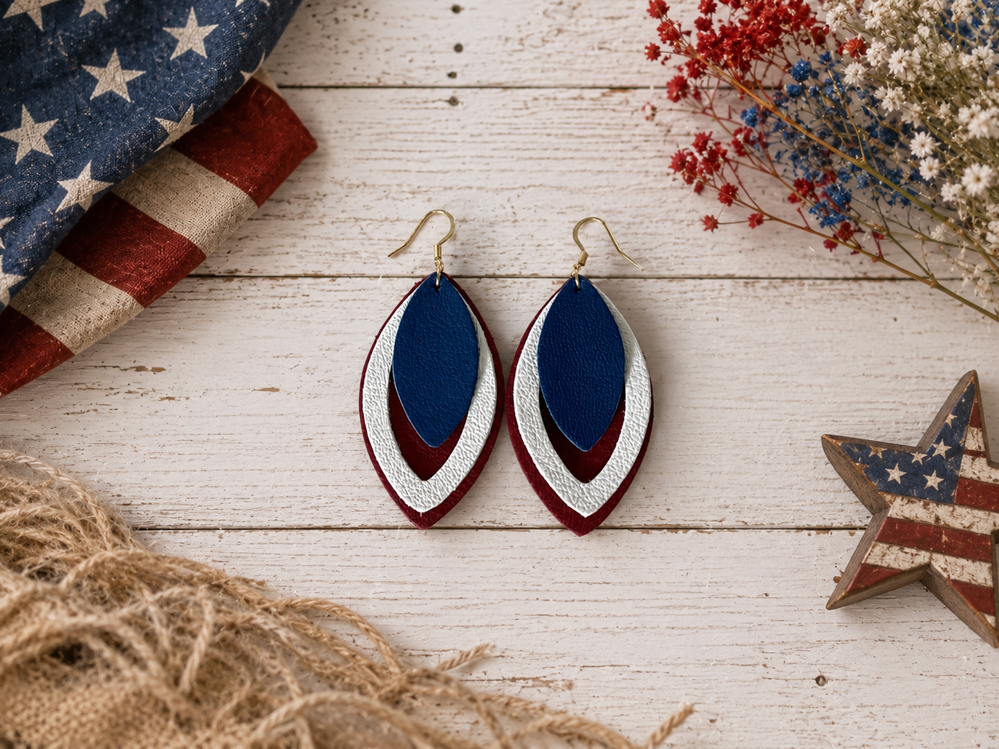 Red, White & Blue Triple-Layered Chime Earrings