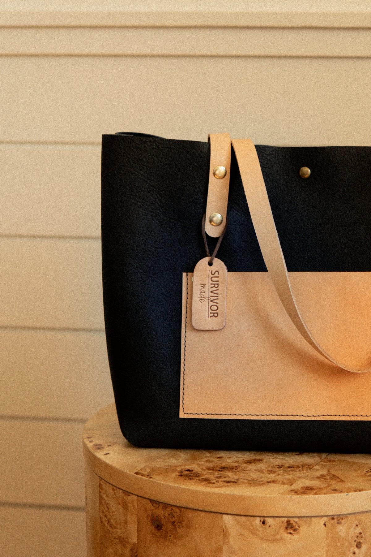 Navy Blue Kodiak with Veg Tan Large Tote