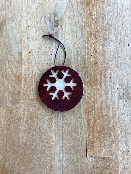 Snowflake Ornament Deep Red and Ivory