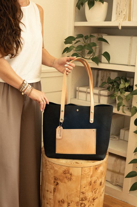 Navy Blue Kodiak with Veg Tan Large Tote