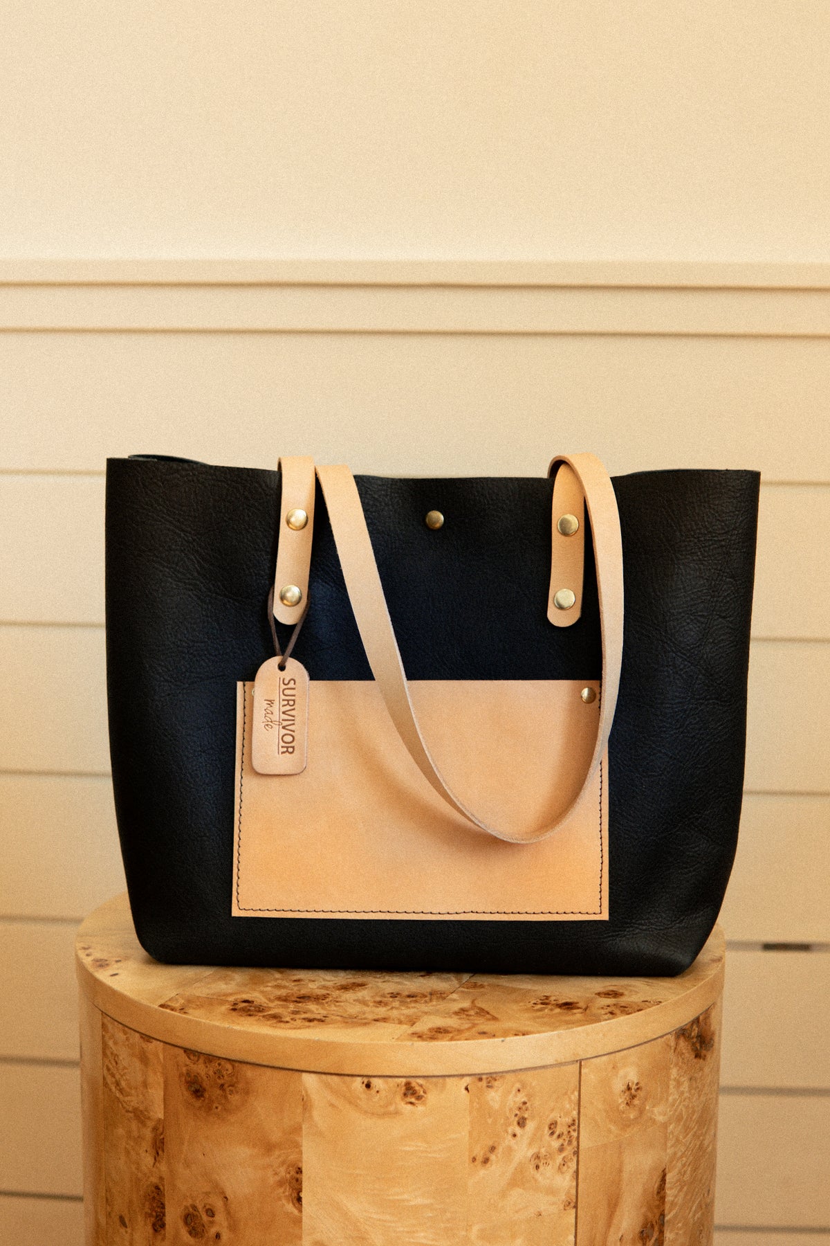 Navy Blue Kodiak with Veg Tan Large Tote