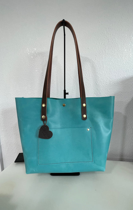 Turquoise Large Leather Tote