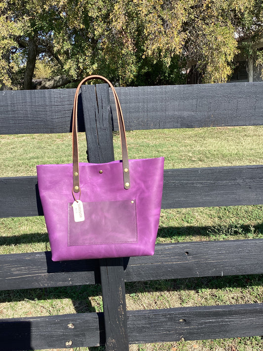 Purple Large Tote with Brown Straps
